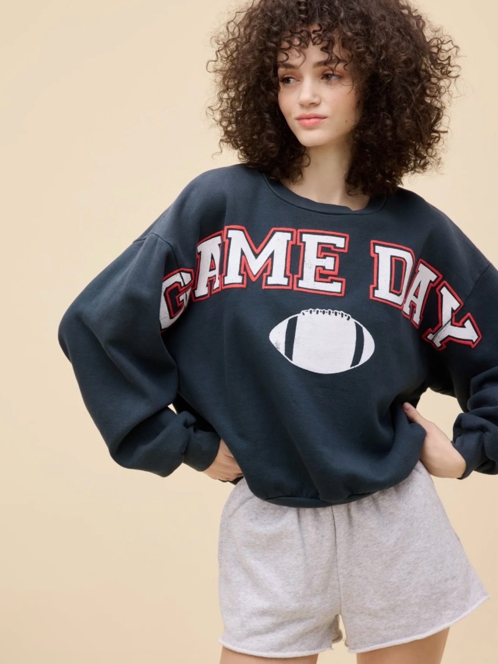 Day Dreamer Navy ‘Game Day’ Oversized Graphic Sweatshirt, Sz XS (P2P 25”)